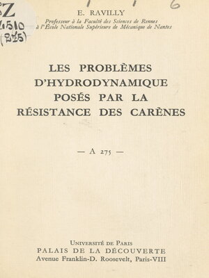 cover image of Les problèmes d'hydrodynamique posés par la résistance des carènes